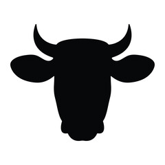 Cow head vector icon. Farm animal symbol, livestock illustration for dairy and agriculture. Black silhouette isolated on white background.