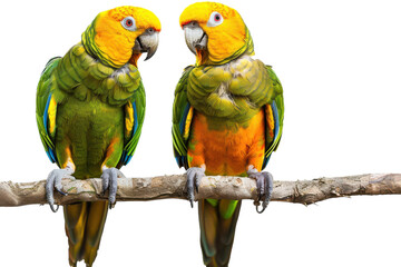 Fototapeta premium Photorealistic Double Yellow-Headed Amazon Parrot Perched on a Tree Branch for Nature and Wildlife Enthusiasts