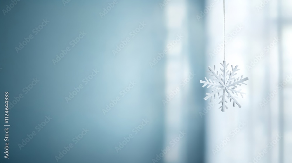 Aufkleber a delicate paper snowflake dangles gently against a frosted glass window, creating a serene winter a