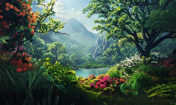 Scenic landscape with eden elements