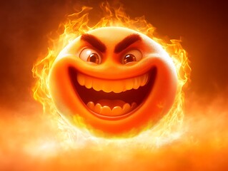 Fototapeta premium A playful emoji man in orange tones with a wide smile on a warm, glowing canvas ,