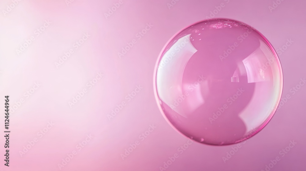 Poster a glossy pink bubble floats gently in a gradient lavender backdrop, its surface reflecting subtle li