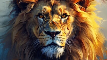 Fototapeta premium Lion,Close-up portrait of lion against black background