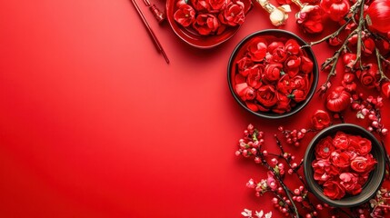 Vibrant Red Floral Arrangement on Crimson Background