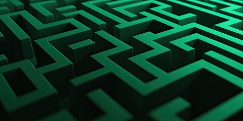 Abstract green maze design with intricate pathways and three-dimensional structure.