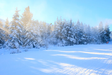 Bansko ski slope and snow peaks, Bulgaria