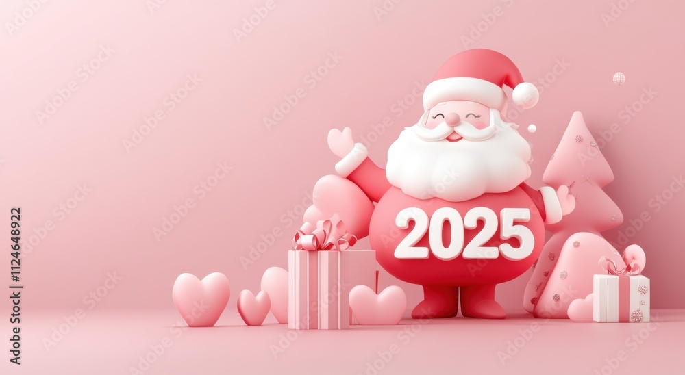 Poster 3d vector pink background with santa claus holding the number 