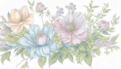 Pastel coquette flowers art illustration watercolor on isolated white background.