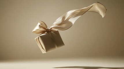Elegant Gift Box with Satin Bow in Mid-Air