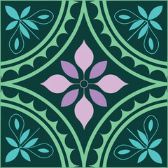 a square pattern with purple and green flowers