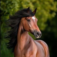 Naklejka premium A horse galloping with a mane that resembles cascading water