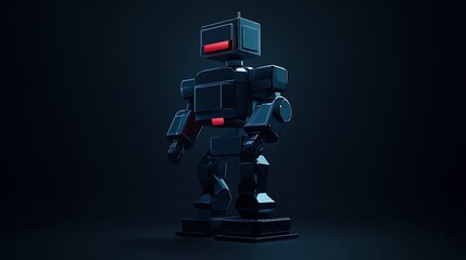 Fototapeta premium A Sleek Black Robot Stands Against A Dark Background