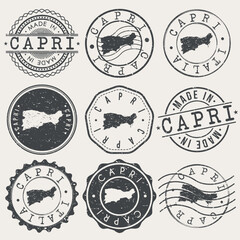 Obraz premium Capri, Italy Set of Stamps. Country Travel Marks. Made In Product. Design Seals Old Style Insignia.