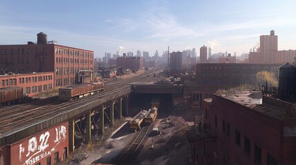 Obraz premium Gritty Urban Landscape with Towering Skyline