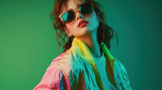 "Trendy Woman in Vibrant Fashion with Sunglasses"