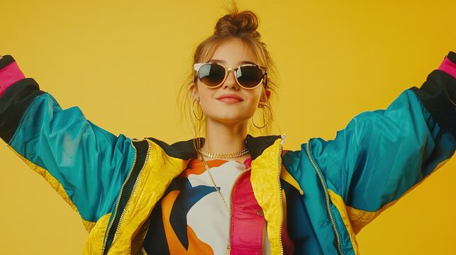"Trendy Woman in Vibrant Fashion with Sunglasses"