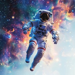 Astronaut in space surrounded by stars and galaxy.