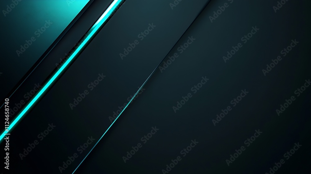 Aufkleber Abstract Futuristic Design with Teal and Black Geometric Layers and Illuminated Lines : Generative AI