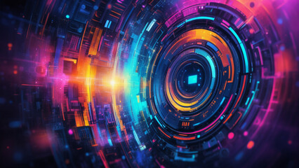 Obraz premium Abstract fractal burst background, a swirling vortex of light and energy, visualizing the cosmic dance of technology and science