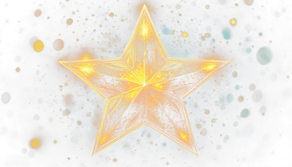 Radiant Star in a Sparkling Night on a White Background
