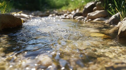 Detailed close-up of a stream with water flowing