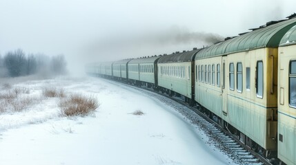 Obraz premium Train Passing Through Snowy Winter Landscape