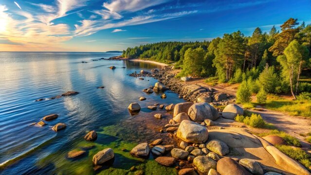 Kasmu Peninsula Sunset Panorama: Estonian Gulf of Finland Coastal Stones & Boulders