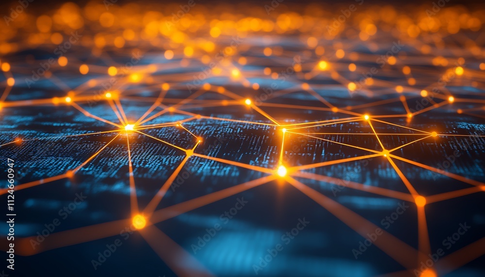 Aufkleber Digital Connection Technology with Interactive Network Mesh and Glowing Connections : Generative AI