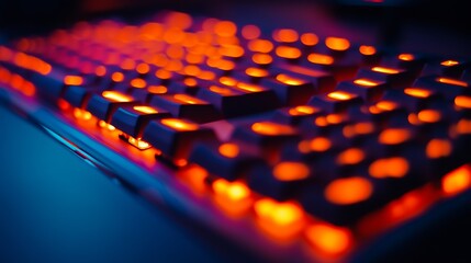 Fototapeta premium Stylish Gaming Keyboard with Red and Orange LED Light Effects : Generative AI