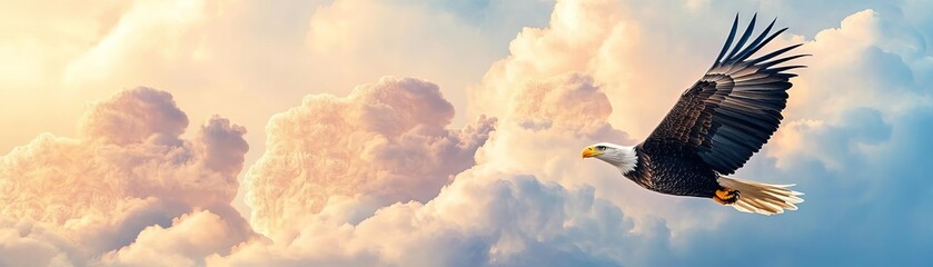 Fototapeta premium An eagle soaring through clouds shaped like abstract fractals