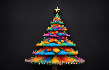Various cloud shaped colorful Christmas trees