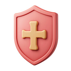 Obraz premium 3D Medical Cross Shield Icon on Minimal White Background