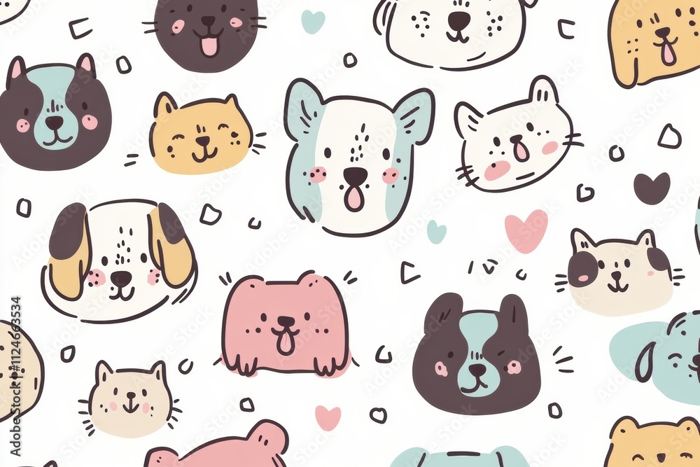 Aufkleber this fun doodle pattern showcases various adorable dog faces set against a clean background, leaving