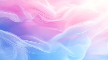 A soft, glowing background with folded fabric in warm peach and blue tones.