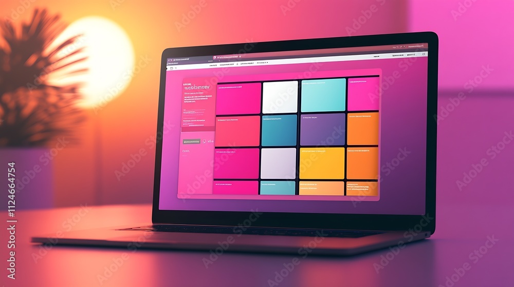 Poster Vibrant Laptop Screen Display With Colorful Palette In Modern Workspace Setting : Generative AI