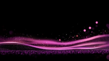 Obraz premium A stunning flow of shimmering purple particles glides gracefully across a dark backdrop, with tiny glowing stars scattered throughout, enhancing its enchanting effect