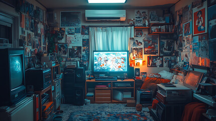 Retro Gamer Room Aesthetic: A Nostalgic Escape into a 90s Inspired Bedroom Filled with Vintage Tech and Pop Culture Memorabilia