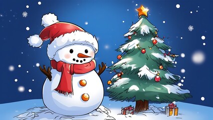 Fototapeta premium Beautiful snowman in winter landscape