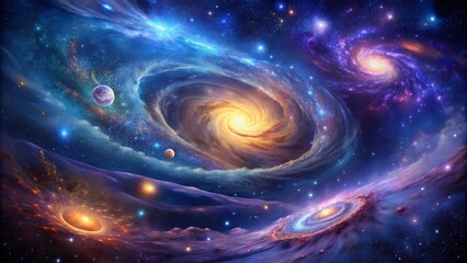 Obraz premium Aerial View of Cosmic Dreams: Abstract Space Background with Vivid Colors and Stellar Patterns for Inspiring Visuals and Unique Art Creations