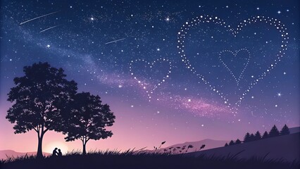 Starry Valentine's Sky: Dreamy Valentine Background with a Romantic Starry Night