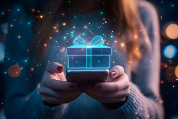 Digital Gift Box on Smartphone Illustration