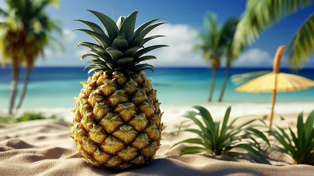 vacation product creative 3d relax beach holiday chair summer pineapple rendering concept design