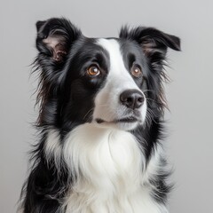 Portrait of a black and white Border Collie dog.