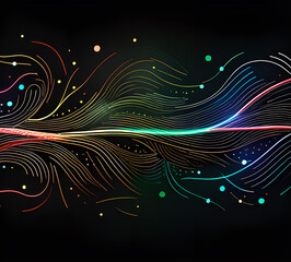 Glowing lines neon banner background Illumination lines Neon light background Feeling.Digital particles rainbow colors.light effect cold yellow red Background.generative ai