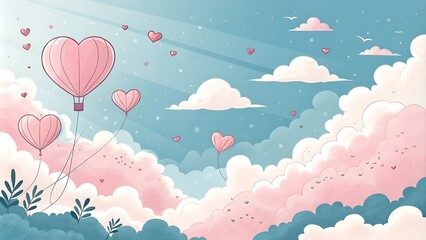Whimsical Valentine's Day Design with Dreamy Love Clouds and Stars