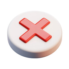 Fototapeta premium 3D Toy-like Negative Red Cross Mark Icon in Circle on White Background
