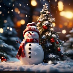 Obraz premium Beautiful snowman in winter landscape