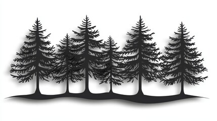 Fototapeta premium Black Silhouette Pine Trees Forest Illustration