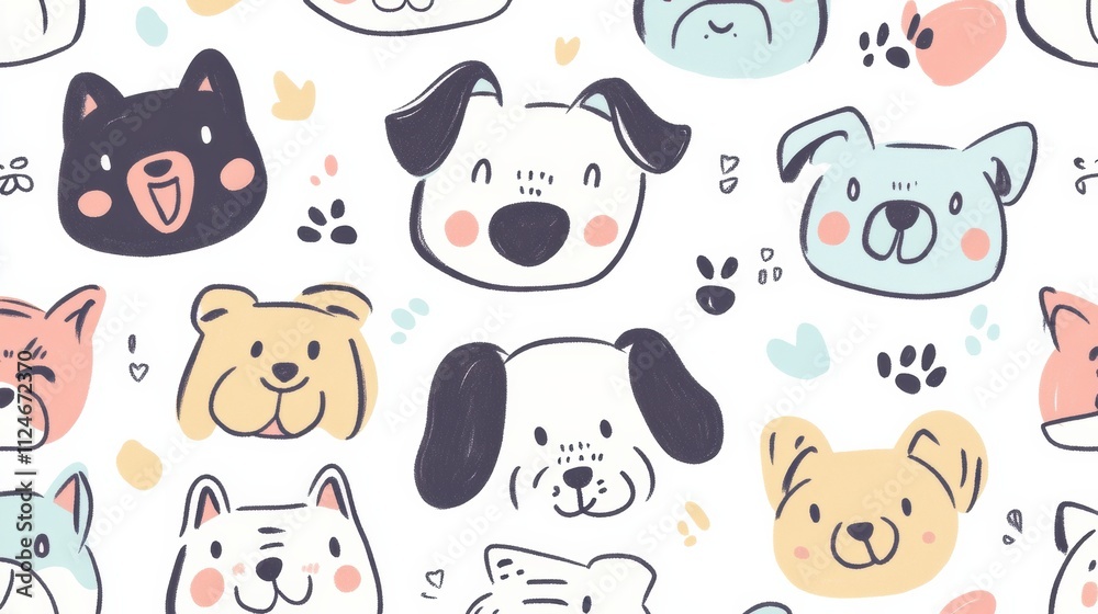 Leinwandbilder charming doodle design showcases different dog faces adorned with playful colors, providing ample ar