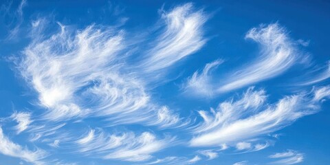 Crisp blue sky with wispy clouds at dawn, the bottom half for text.